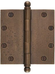 5-Inch Distressed Solid-Bronze Door Hinge with Ball Finials.